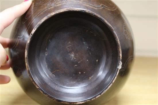 A Chinese bronze vase with silver inlay height 30.5cm